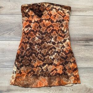 Moa Moa Strapless Floral Lace Tube Top Y2K Mesh Brown M